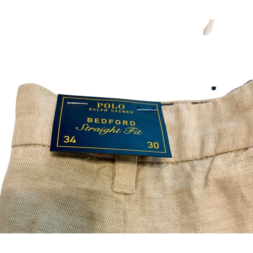 Polo Ralph Lauren Bedford Linen Cotton Straight Fit Pants Beige 34x30 NWT